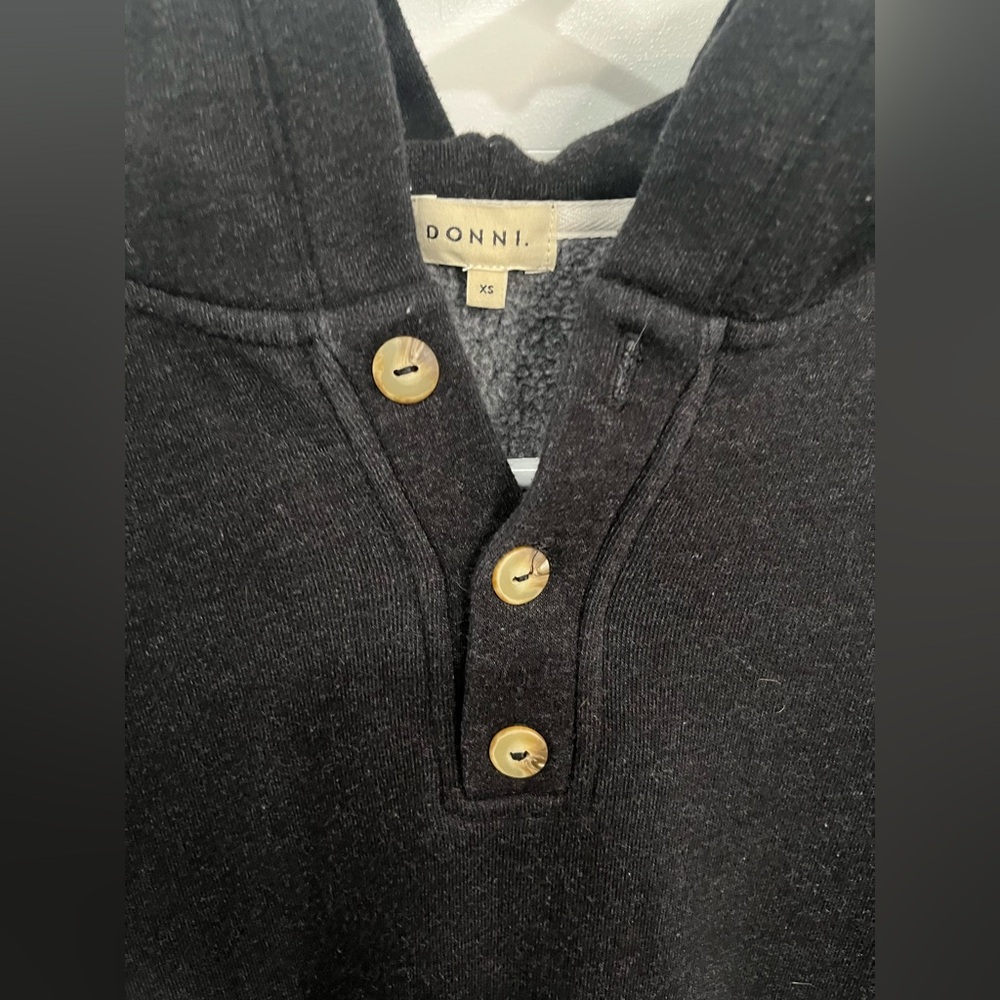 DONNI. Organic Cotton button accent Charcoal Hooded Sweatshirt Hoodie - Charcoal - Picture 7 of 9
